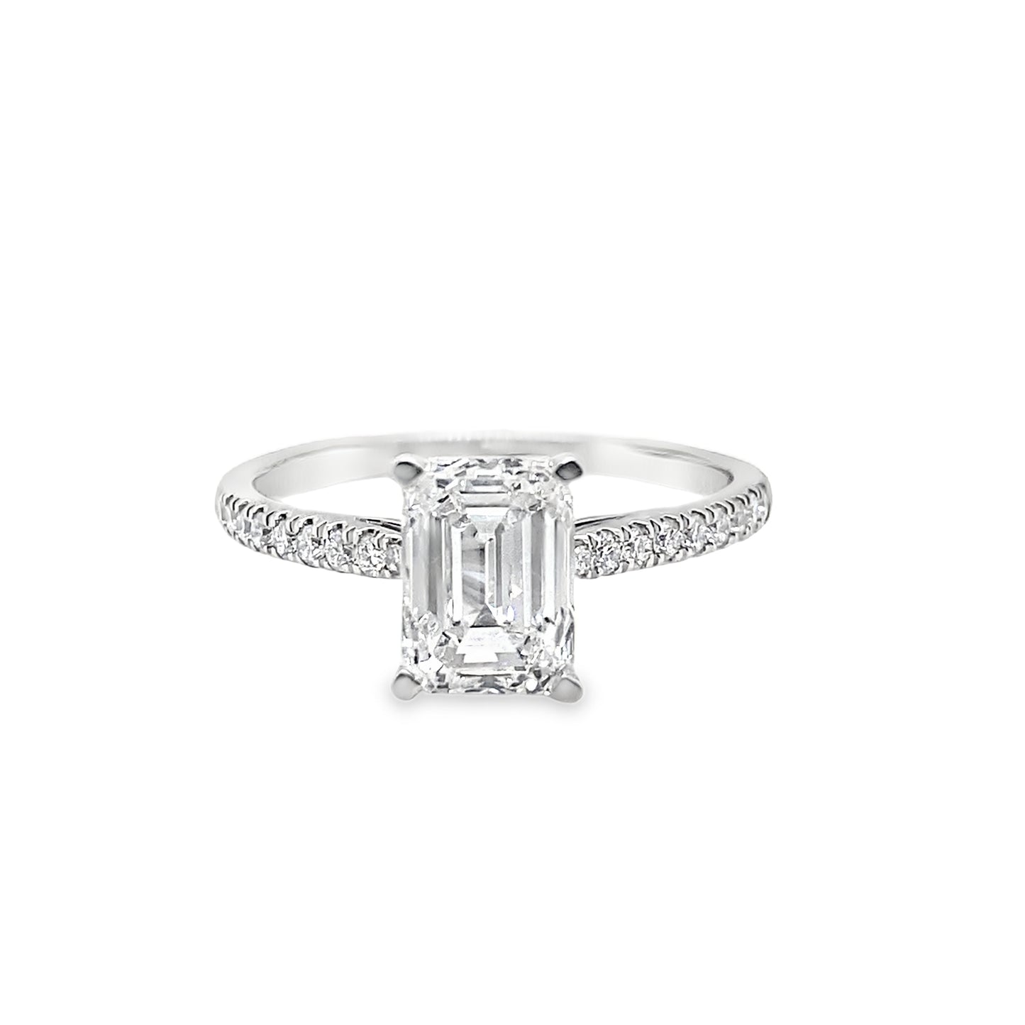 Platinum Emerald Cut Solitaire Cultured Diamond Ring With Shoulders 2.04ct