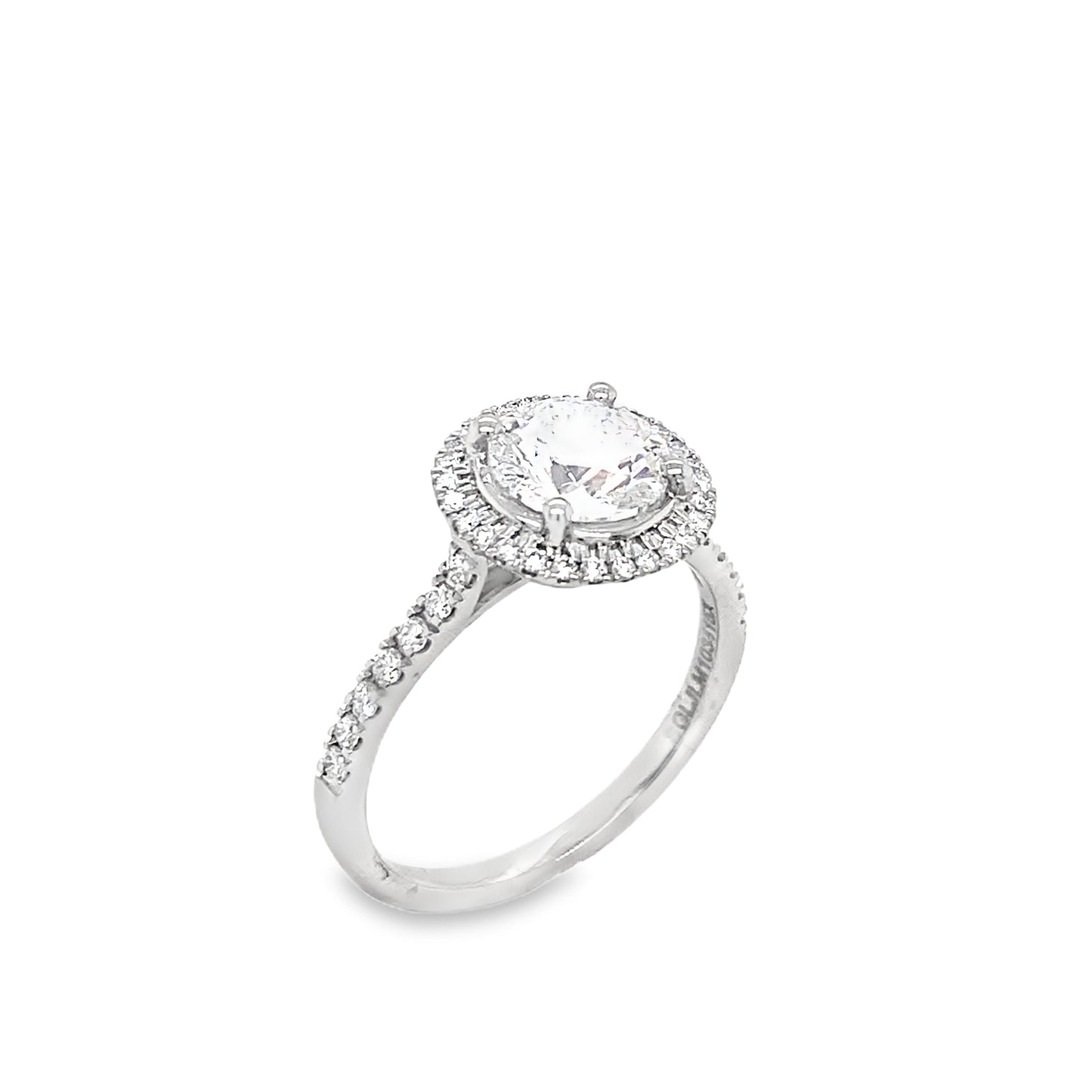 Platinum Round Solitaire Cultured Diamond Ring with Cultured Diamond Set Halo and Shoulders 1.85ct