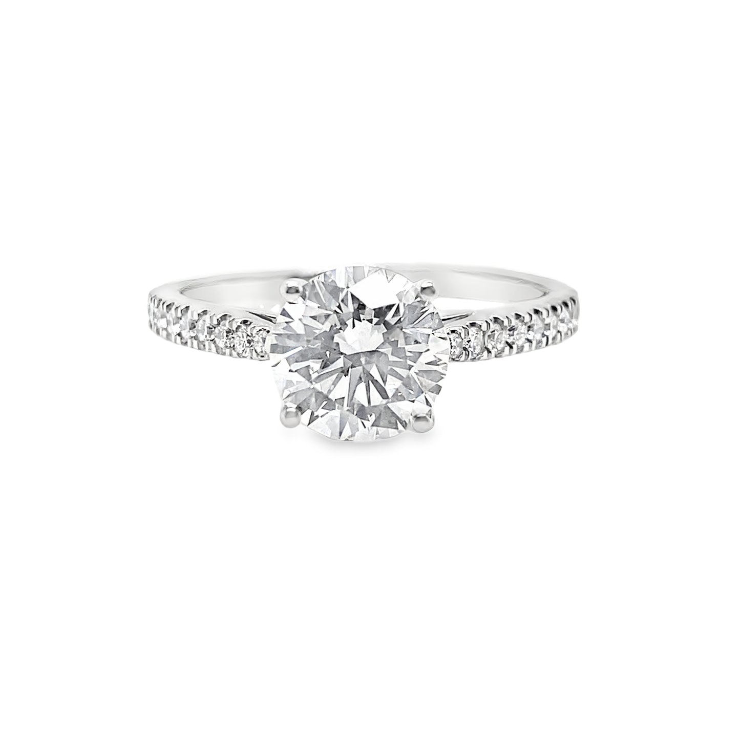 Platinum Round Solitaire Cultured Diamond Ring with Cultured Diamond Set Shoulders 1.65ct