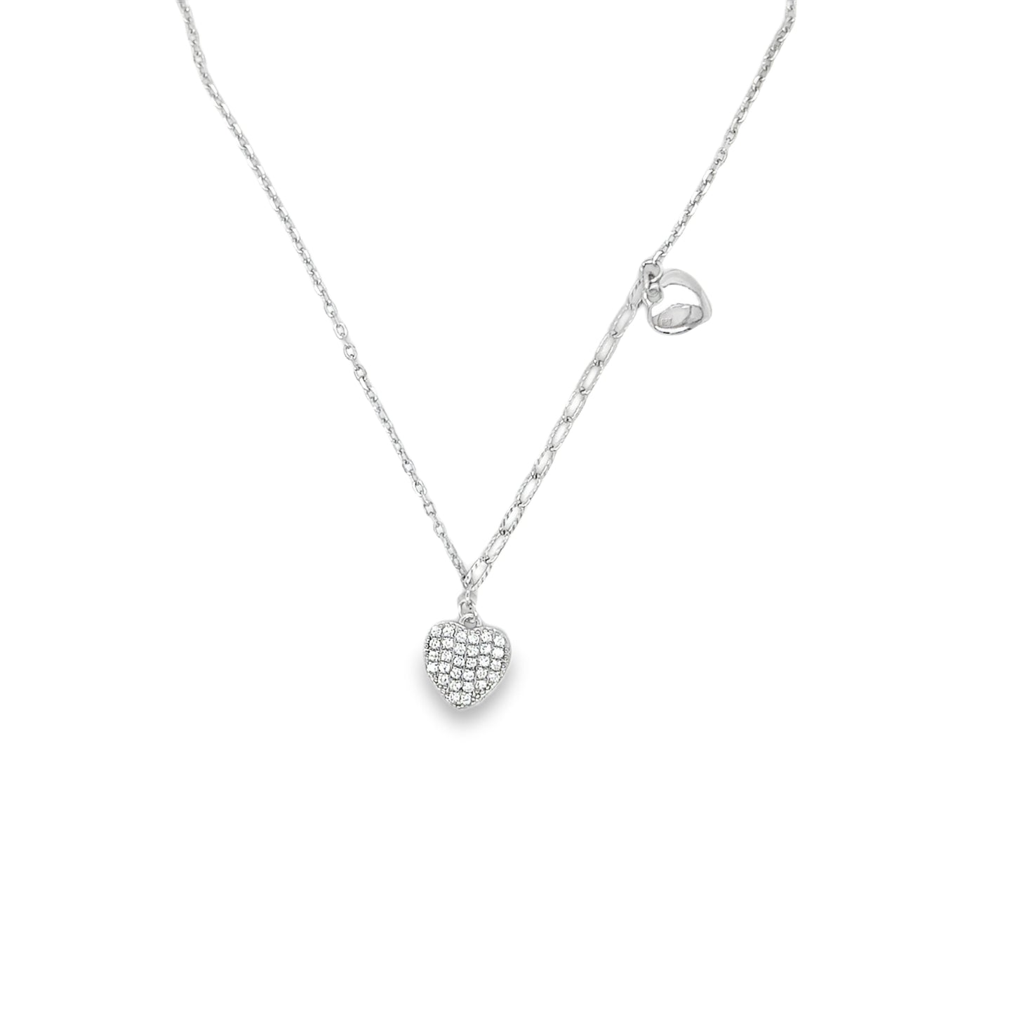 Sterling Silver Heart Paperlink Centre CZ Heart Necklet