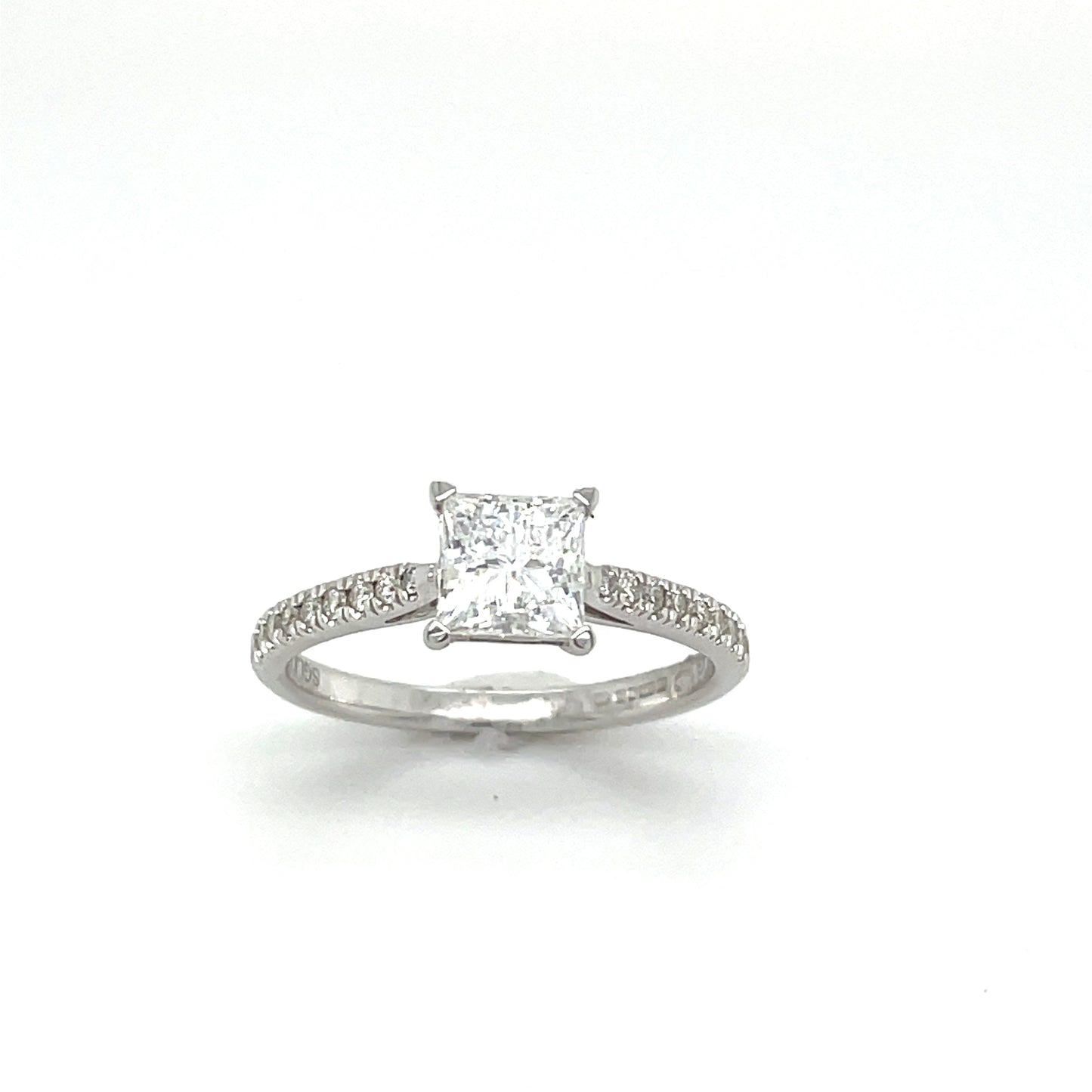 9ct White Gold Princess Cut Solitaire Cultured Diamond Ring with Diamond Set Shoulders 1.00ct