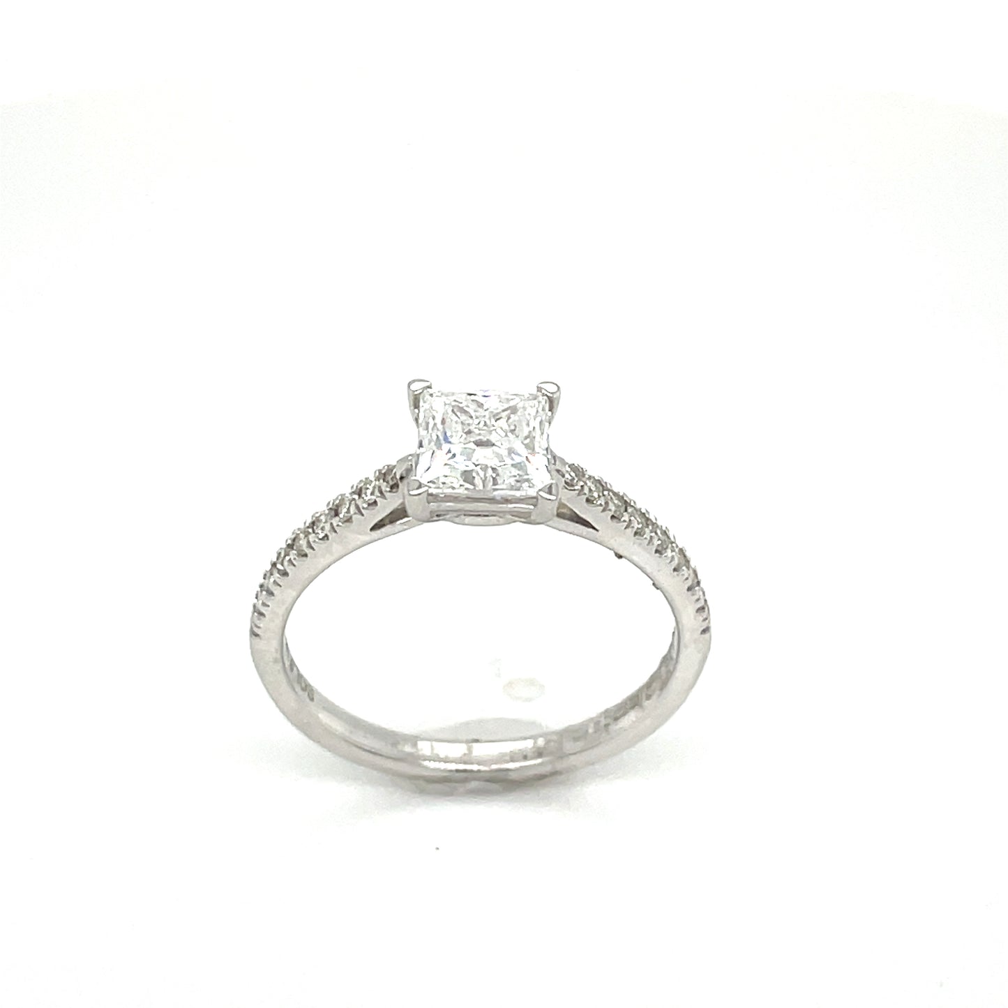 9ct White Gold Princess Cut Solitaire Cultured Diamond Ring with Diamond Set Shoulders 1.00ct