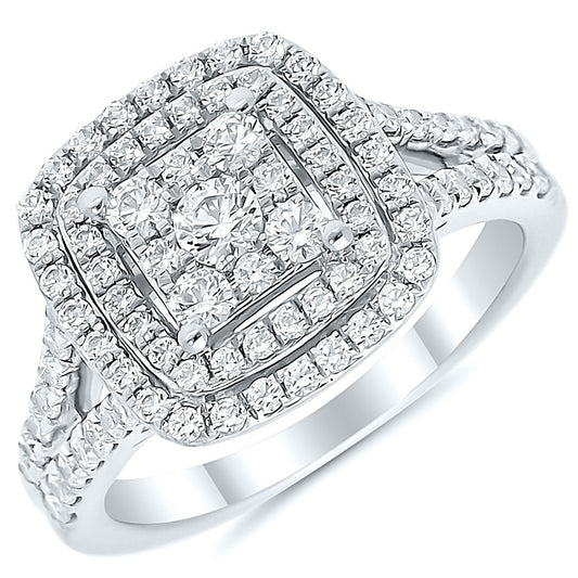 9ct White Gold Square Cluster 1.00ct Diamond Ring