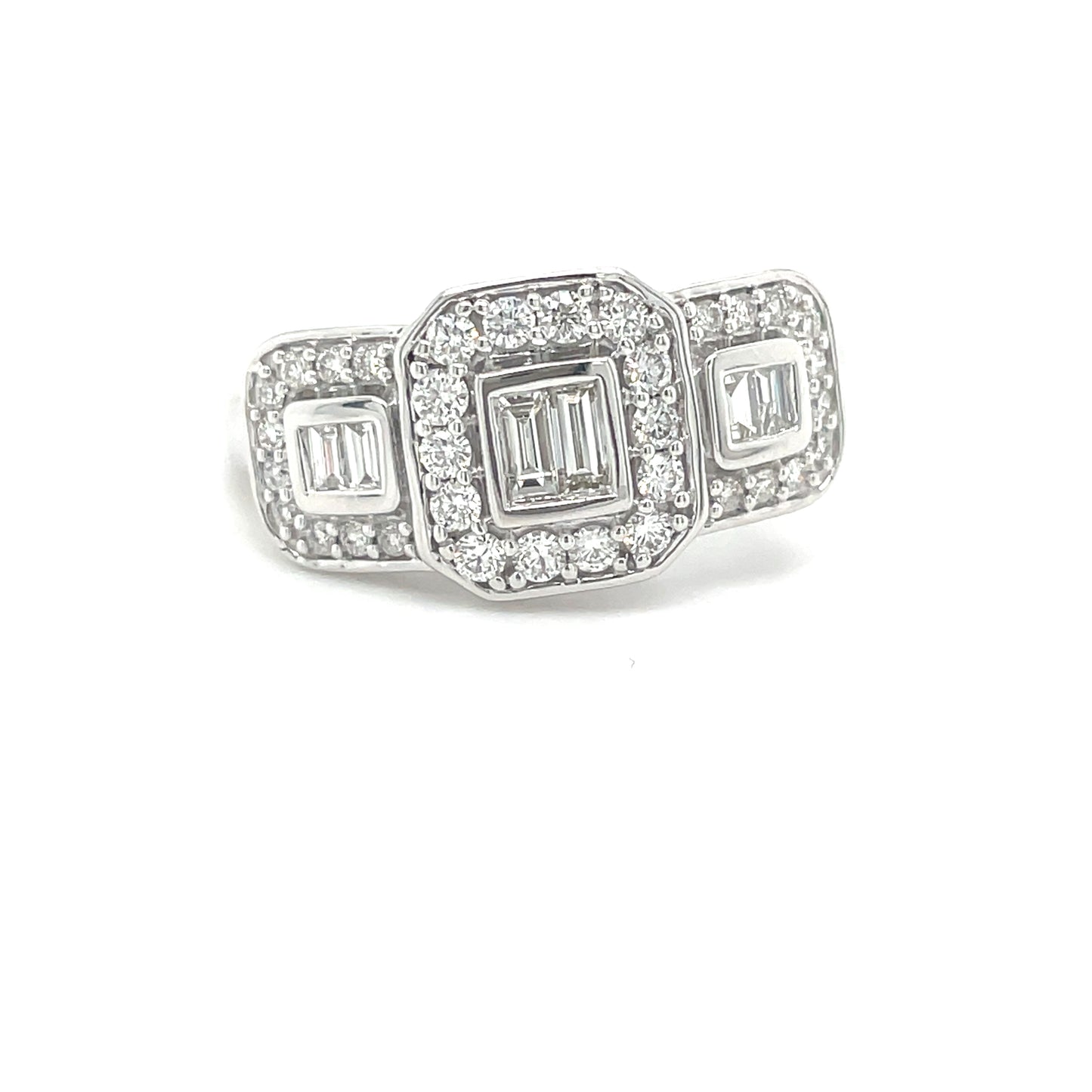 9ct White Gold Three Stone Cluster .50ct Diamond Ring