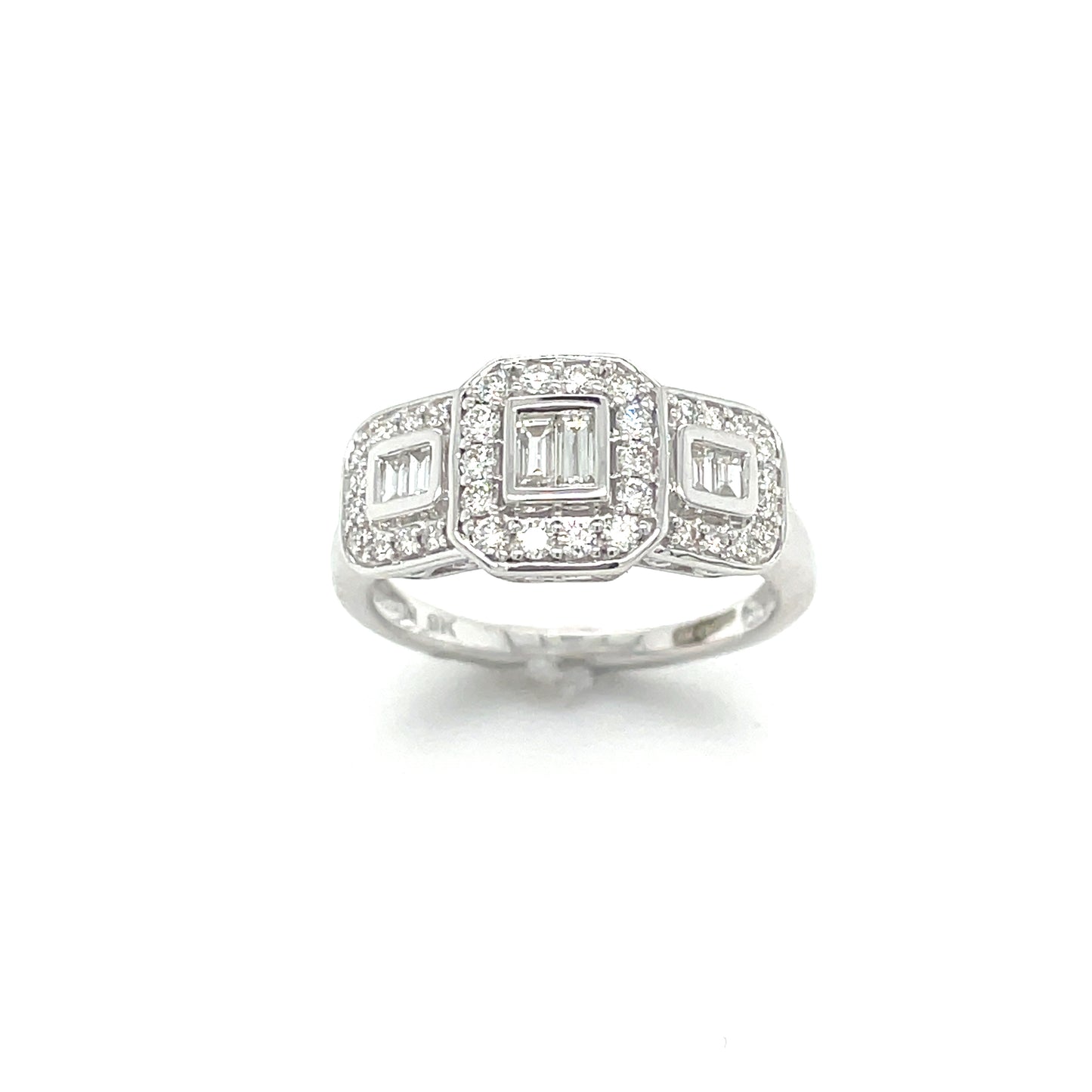 9ct White Gold Three Stone Cluster .50ct Diamond Ring