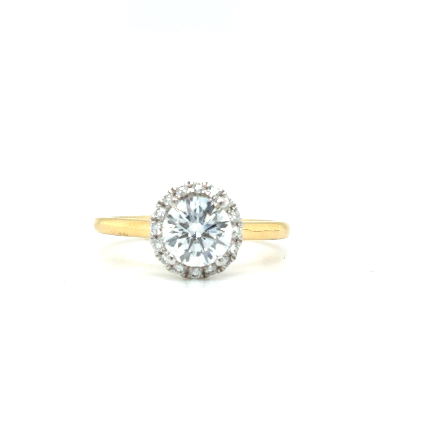 18ct Round Brilliant Halo Set Cultured Diamohnd Ring 1.20ct