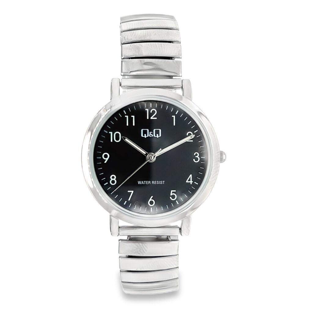 Gents Q&Q Black Dial Expandable Steel Watch