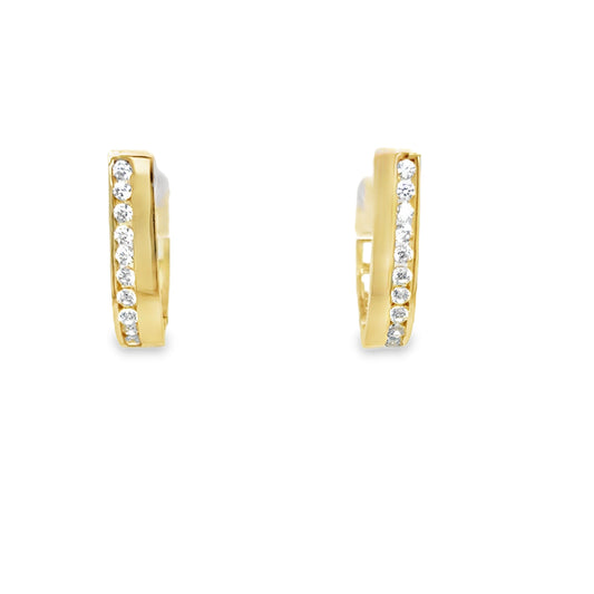 9ct Yellow Gold CZ and Polished Huggy Hoop