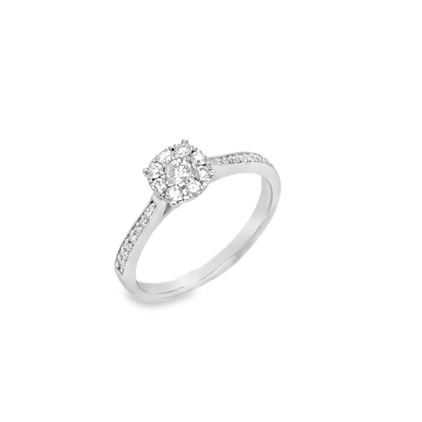9ct White Gold Cluster With Diamond Shoulders .33ct Ring