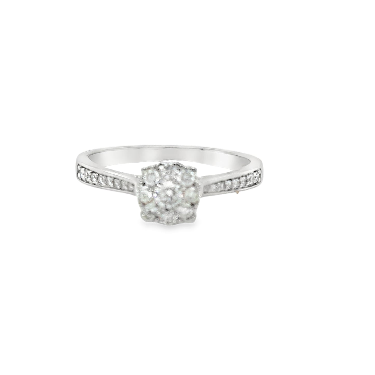 9ct White Gold Cluster With Diamond Shoulders .33ct Ring
