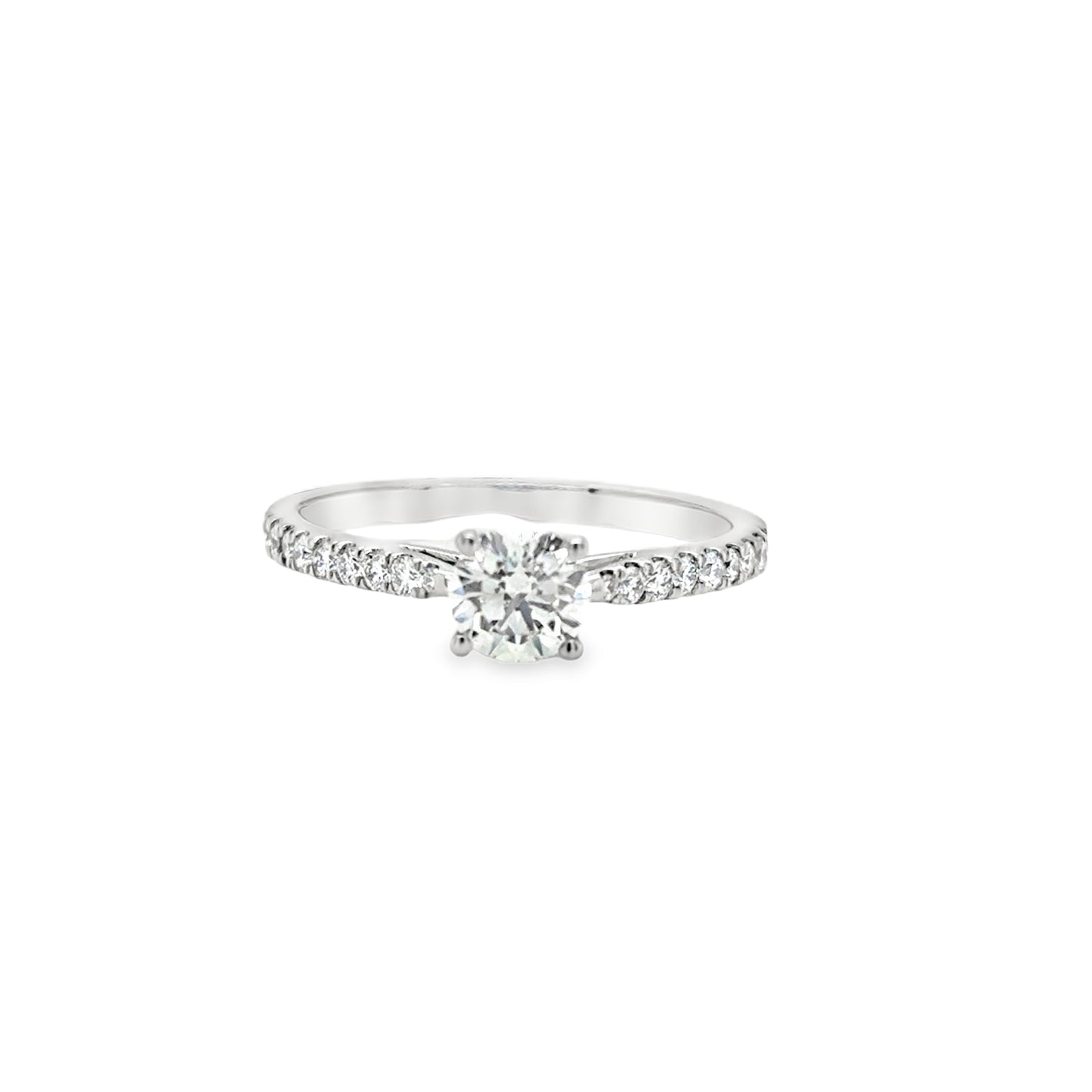 Platinum Solitaire Round Brilliant Diamond Ring with Diamond Set Shoulders .50ct