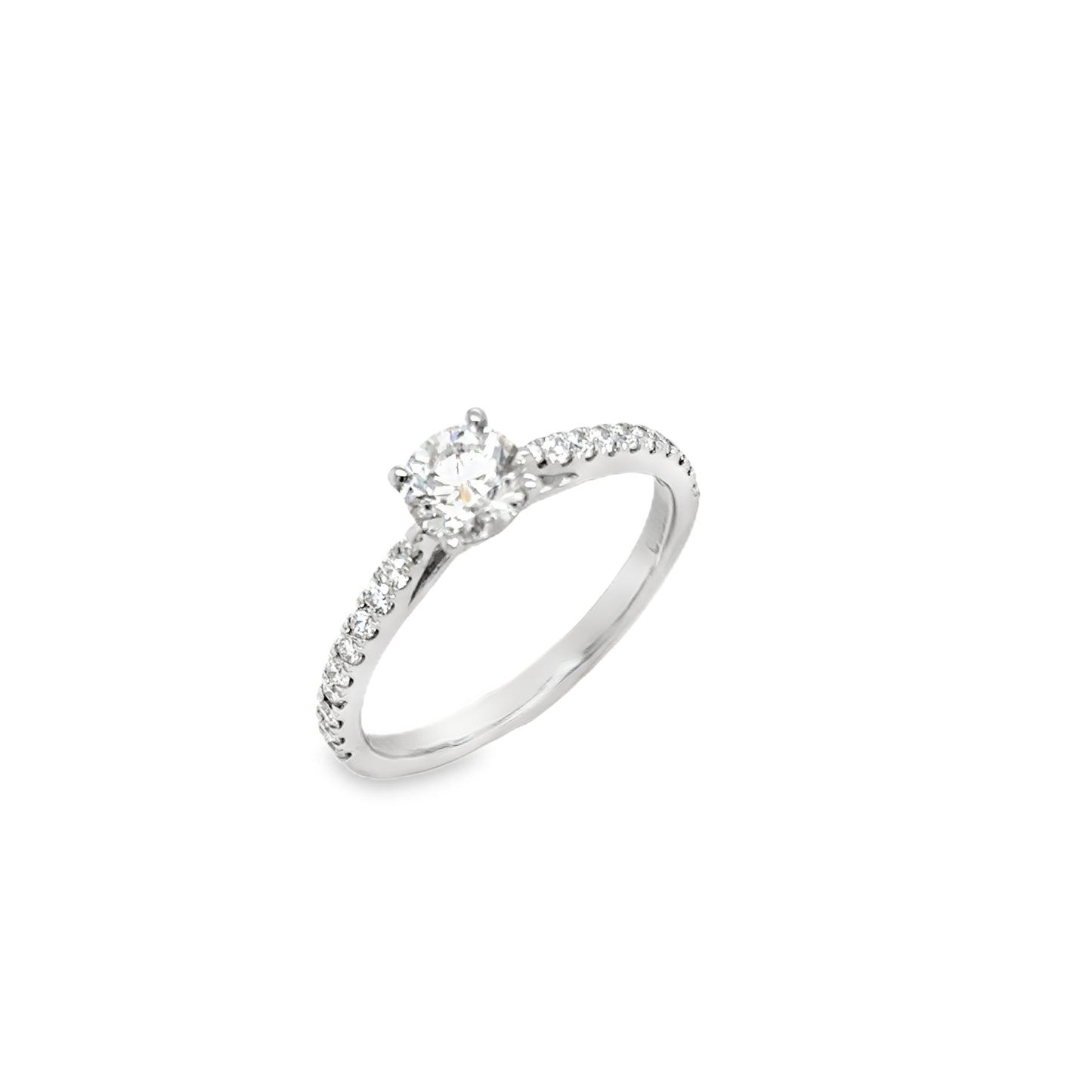 Platinum Solitaire Round Brilliant Diamond Ring with Diamond Set Shoulders .50ct