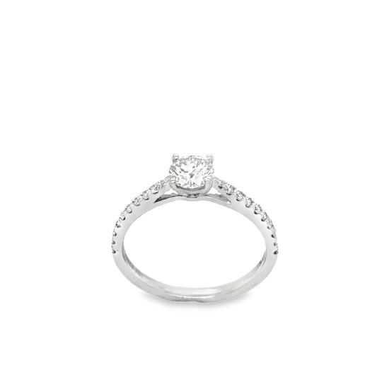 Platinum Solitaire Round Brilliant Diamond Ring with Diamond Set Shoulders .50ct