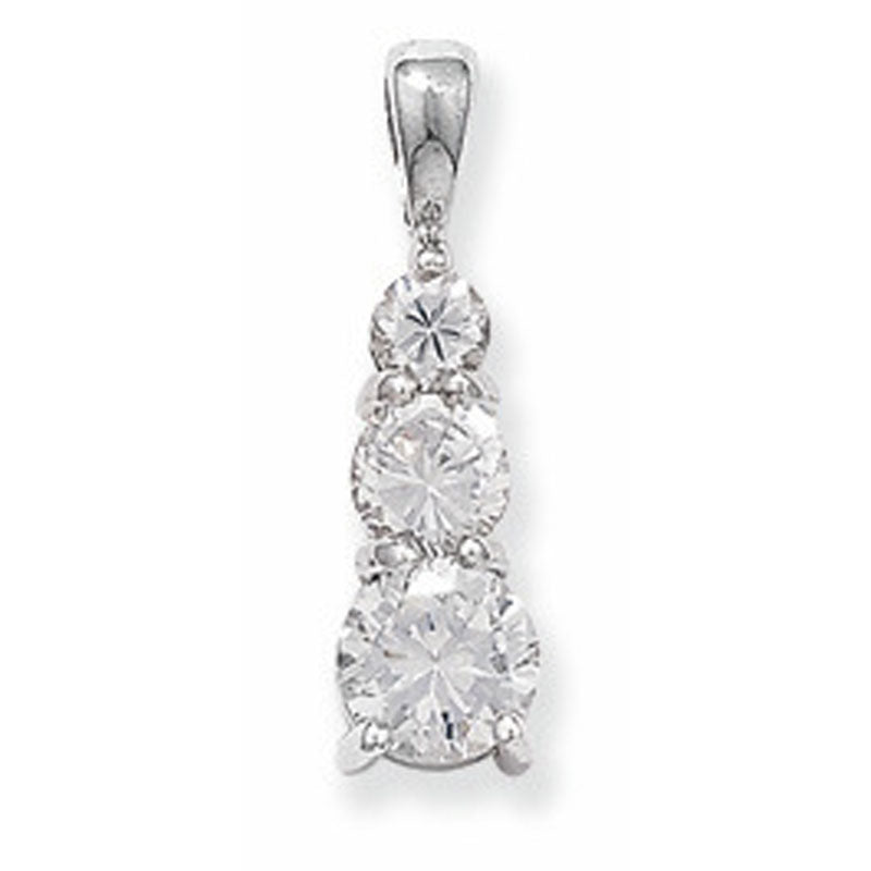 9ct White Gold Graduated Three Stone CZ Drop Pendant