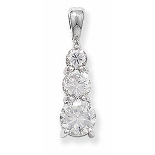 9ct White Gold Graduated Three Stone CZ Drop Pendant