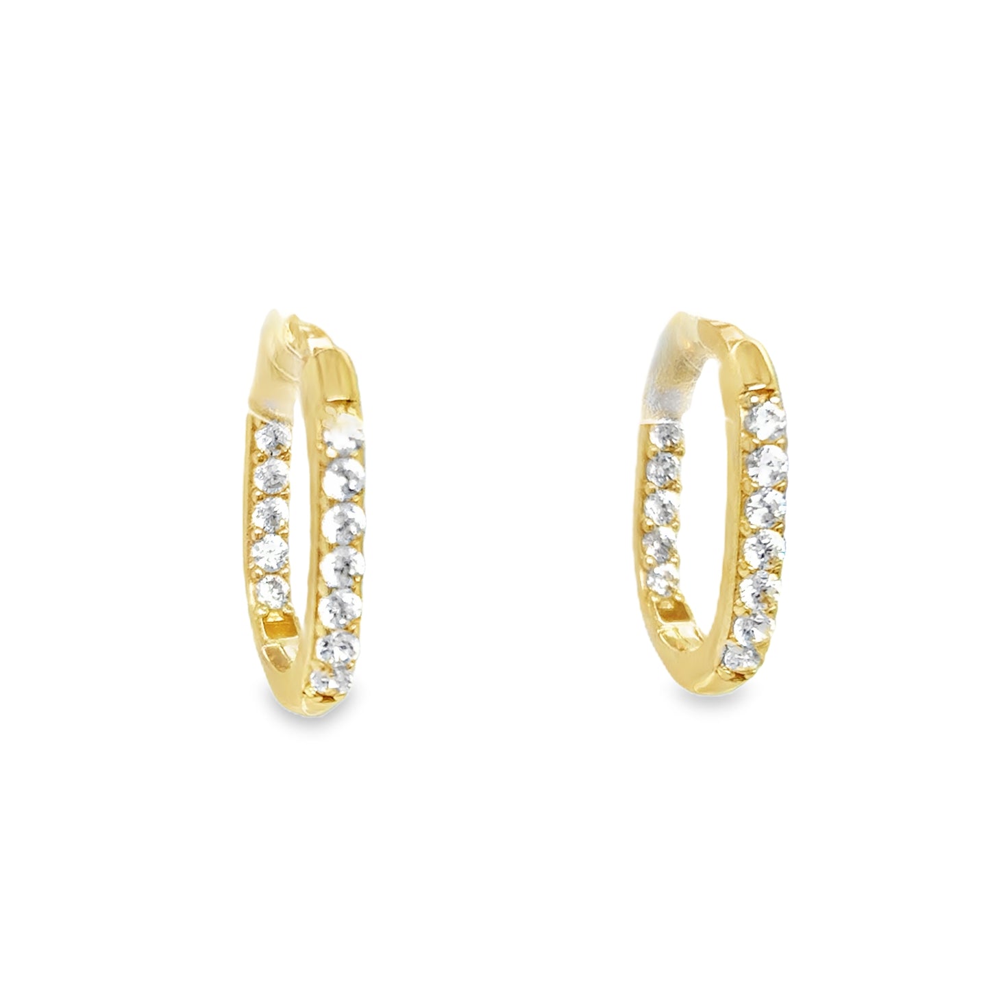 9ct Yellow Gold CZ Set Oval Huggy Hoop Earrings