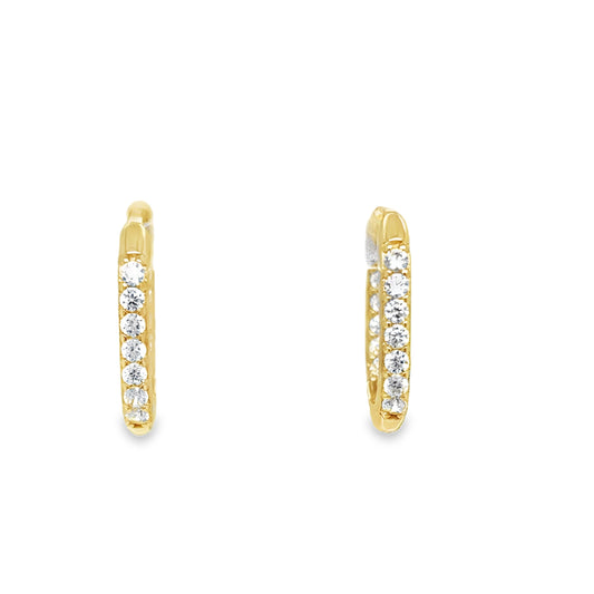 9ct Yellow Gold CZ Set Oval Huggy Hoop Earrings