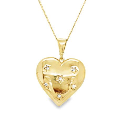 9ct yellow Gold Heart Pendant with CZ Star Detail