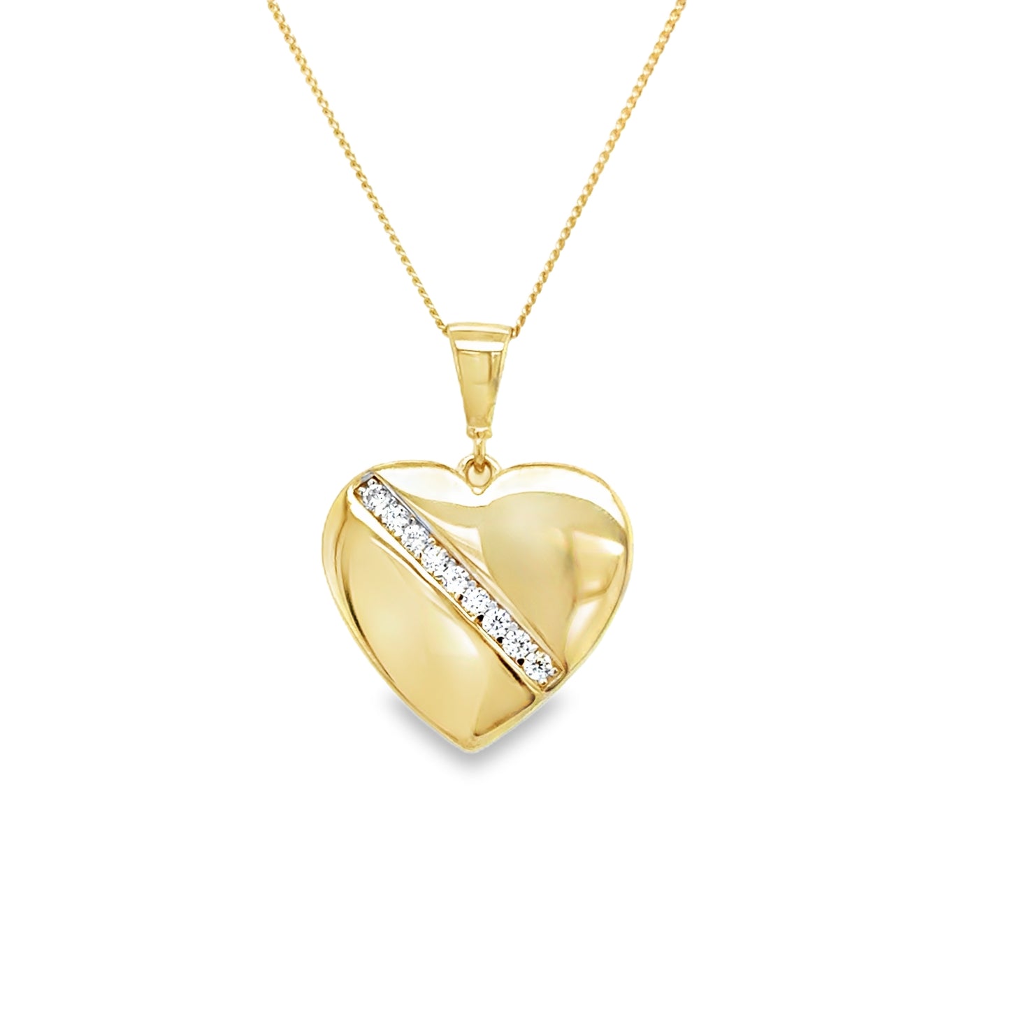 9ct Yellow Gold Heart Pendant with CZ Line Detail