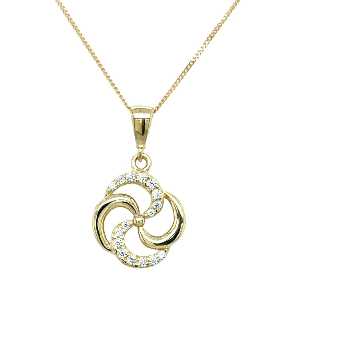 9ct Yellow Gold CZ and Polished Open Swirl Pendant