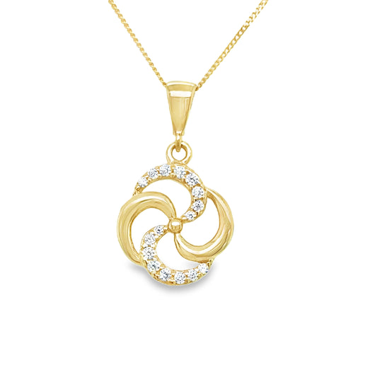 9ct Yellow Gold CZ and Polished Open Swirl Pendant