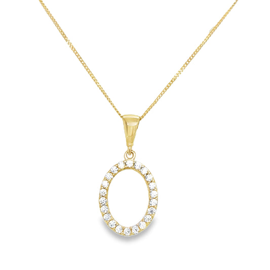 9ct Yellow Gold Open CZ Oval Pendant