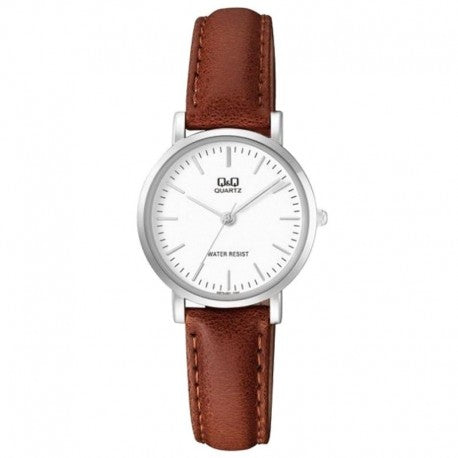 Ladies Q&Q White Dial Brown Strap Watch