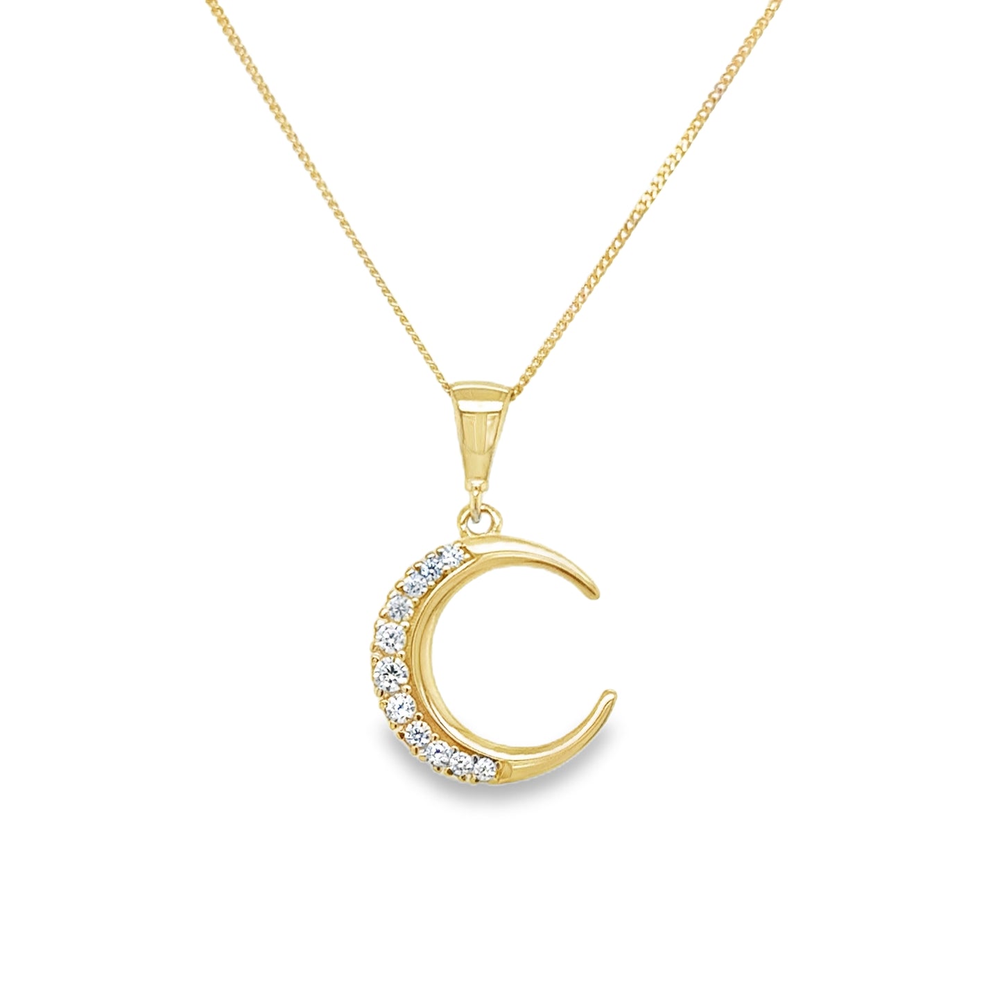 9ct Yellow Gold CZ Set Crescent Moon Pendant