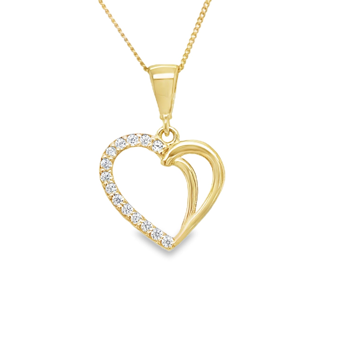 9ct Yellow Gold Open CZ Set Swirl Heart Pendant