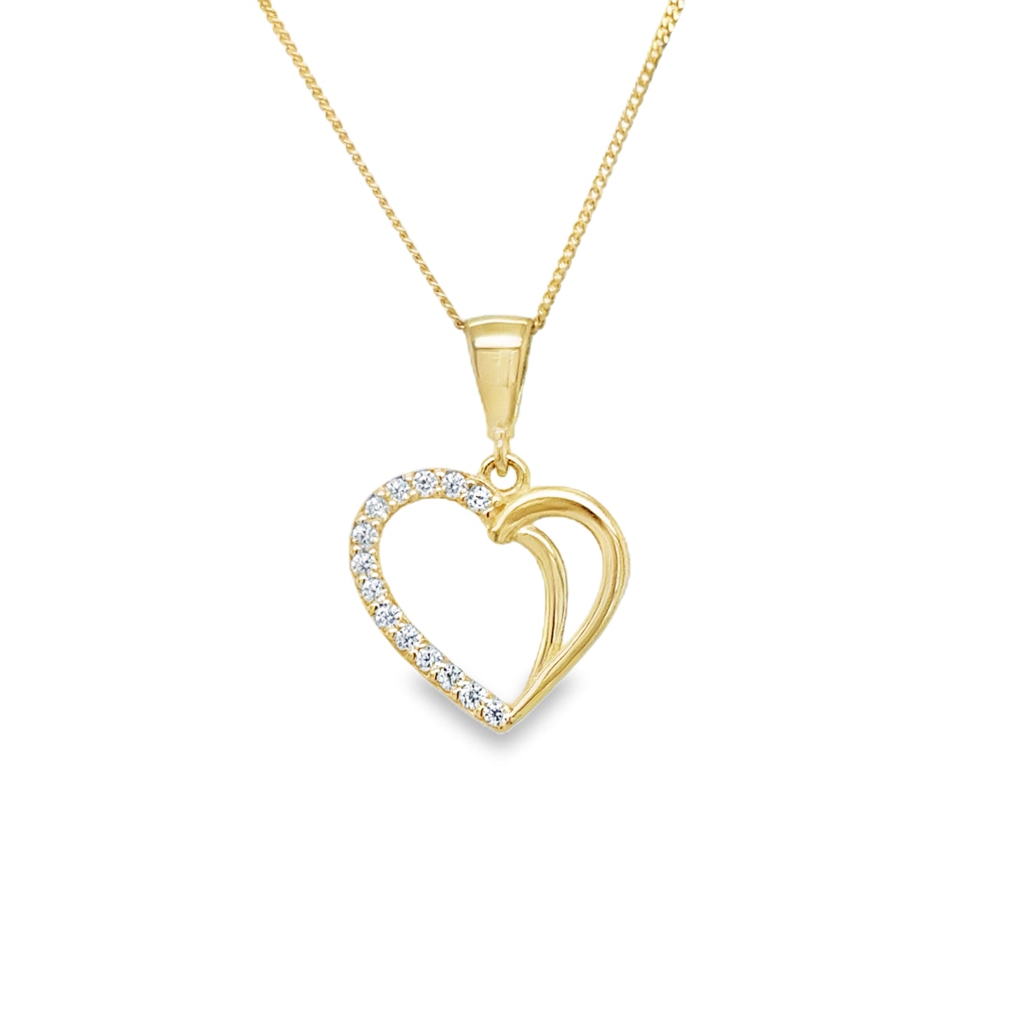 9ct Yellow Gold Open CZ Set Swirl Heart Pendant