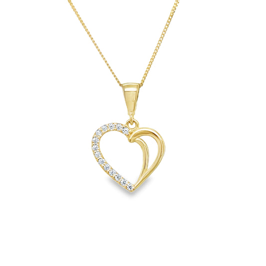 9ct Yellow Gold Open CZ Set Swirl Heart Pendant