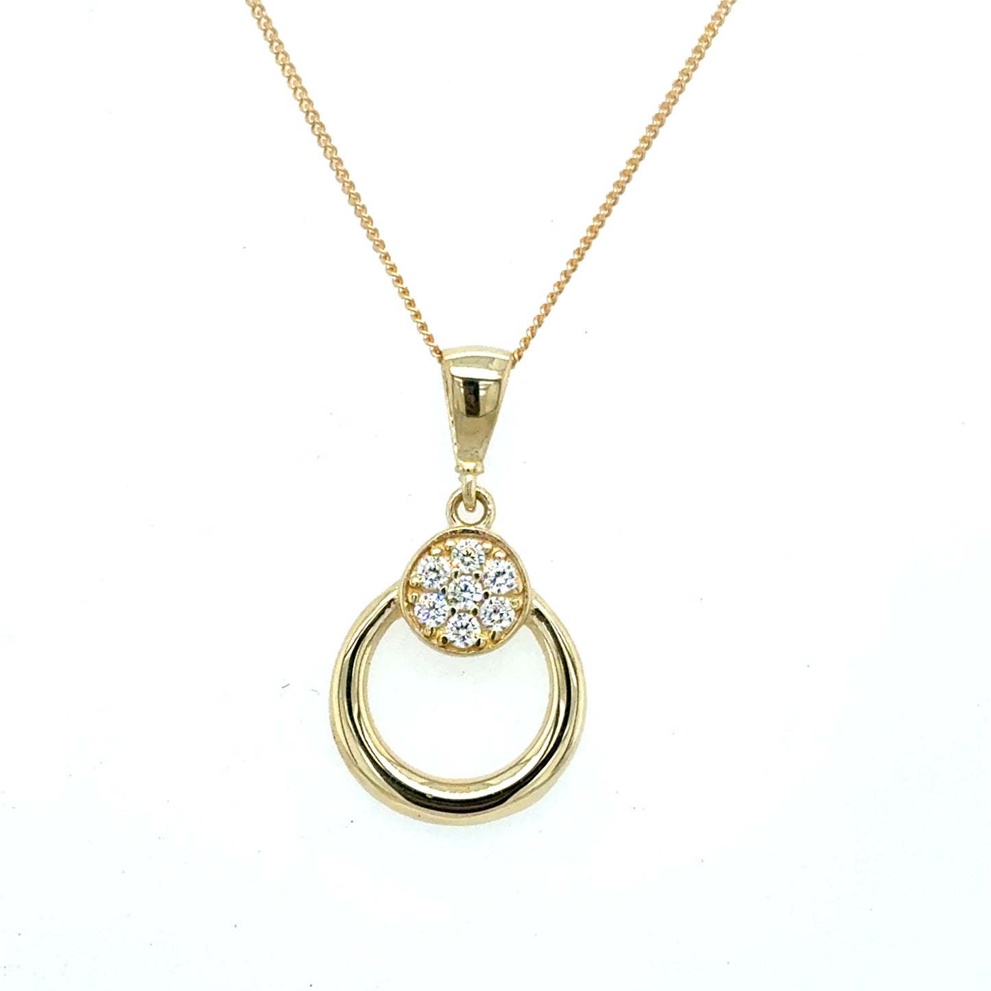 9ct Yellow Gold Open Circle Pendant with CZ Cluster