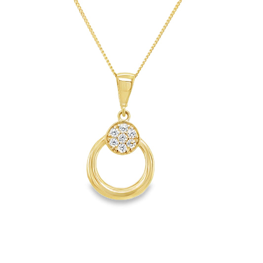 9ct Yellow Gold Open Circle Pendant with CZ Cluster