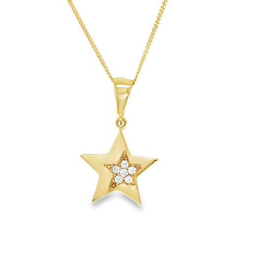 9ct Yellow Gold Star Pendant with CZ Star Centre