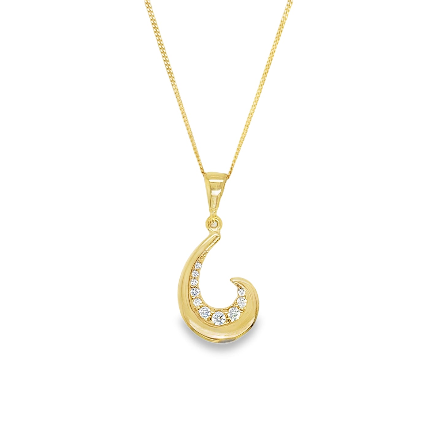9ct Yellow Gold CZ and Polished Open Swirl Pendant