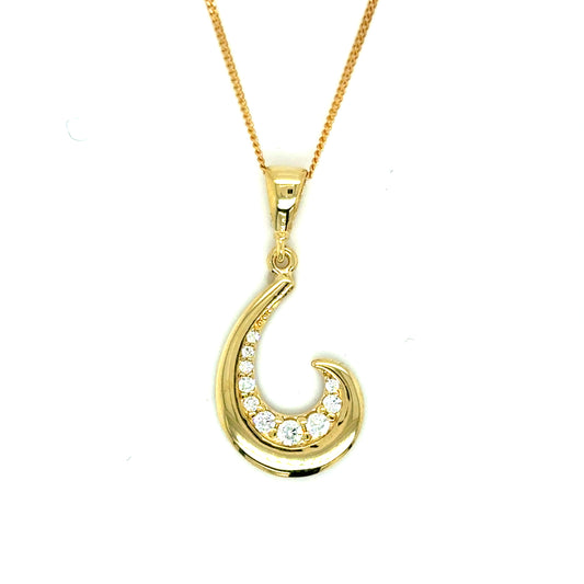 9ct Yellow Gold CZ and Polished Open Swirl Pendant