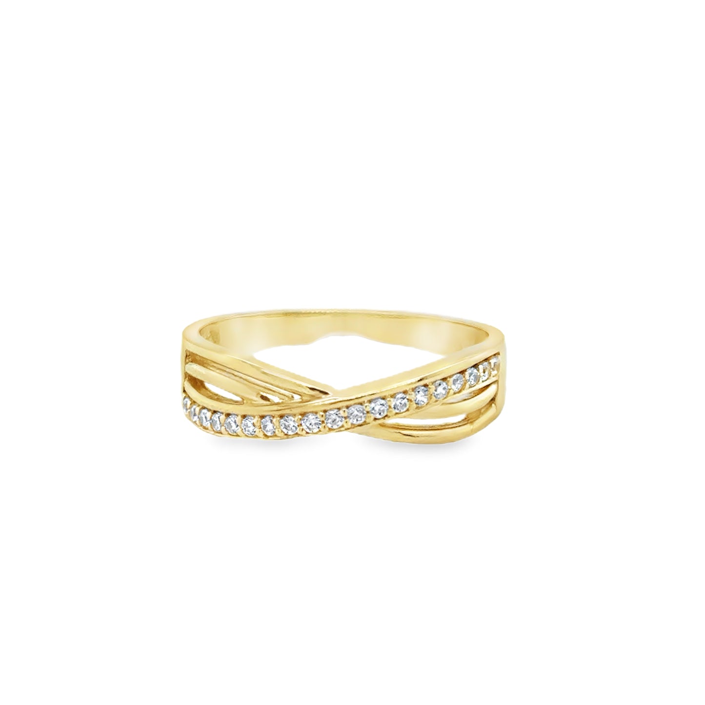 9ct Yellow Gold CZ Crossover Ring