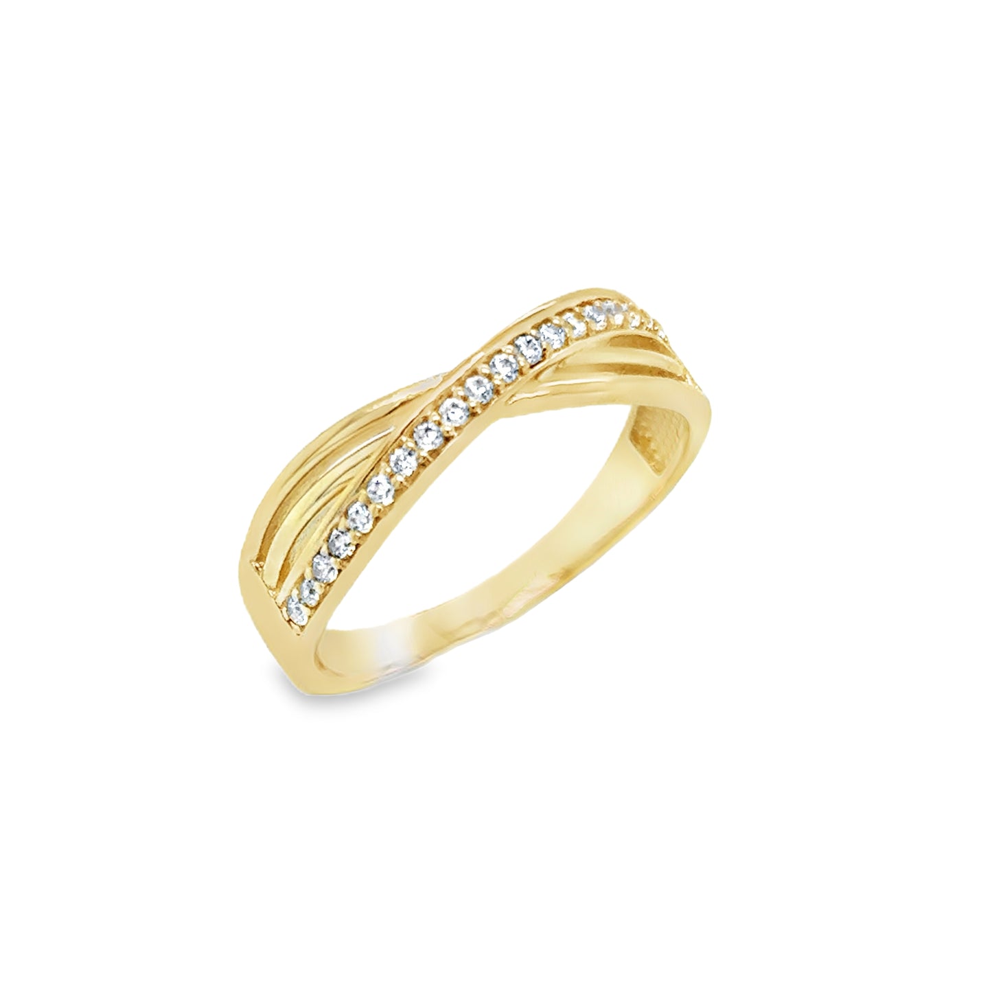 9ct Yellow Gold CZ Crossover Ring