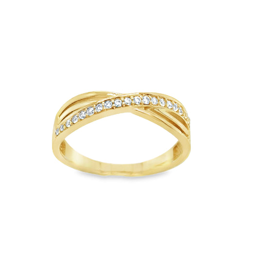9ct Yellow Gold CZ Crossover Ring
