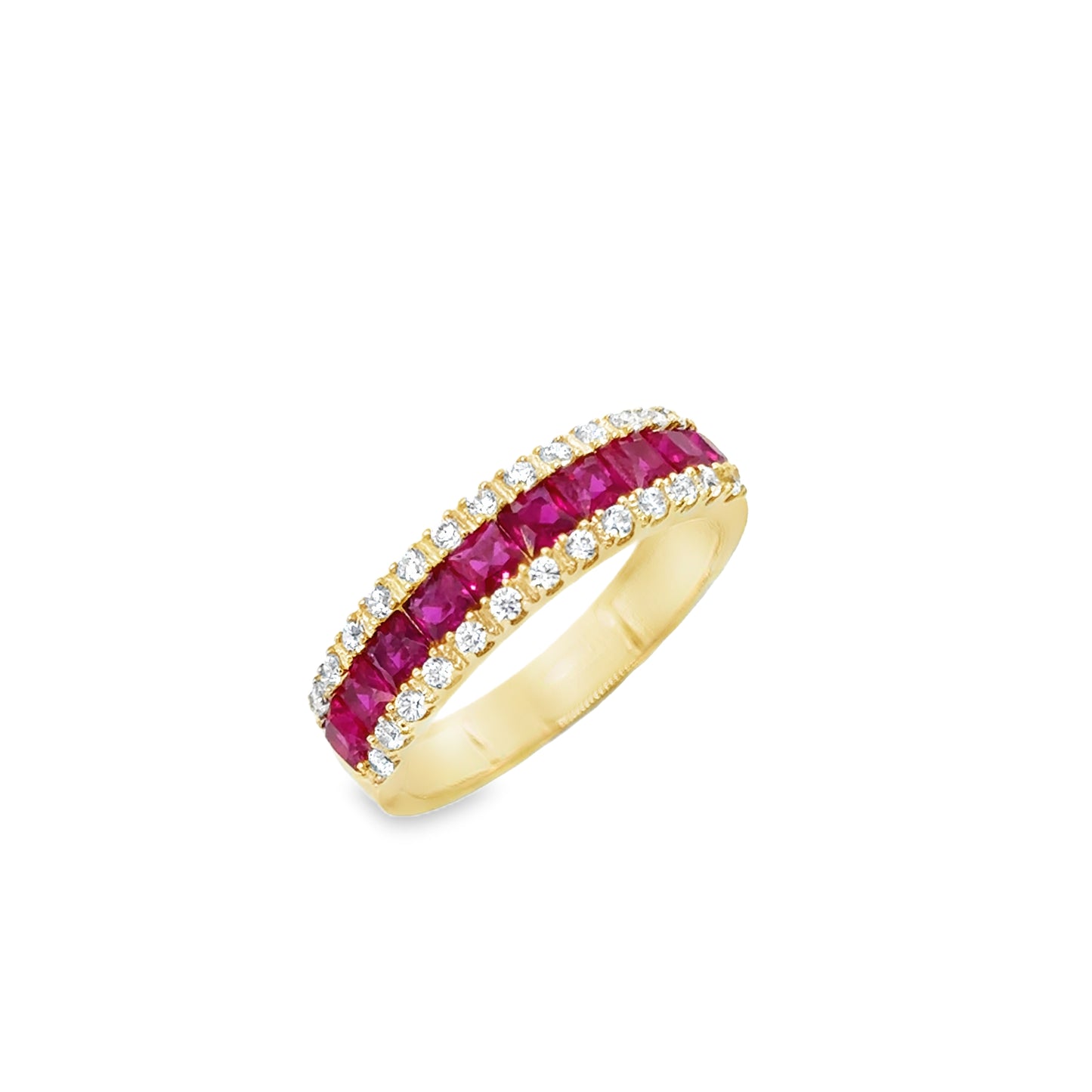 9ct Yellow Gold Three Row White and Red CZ Ring