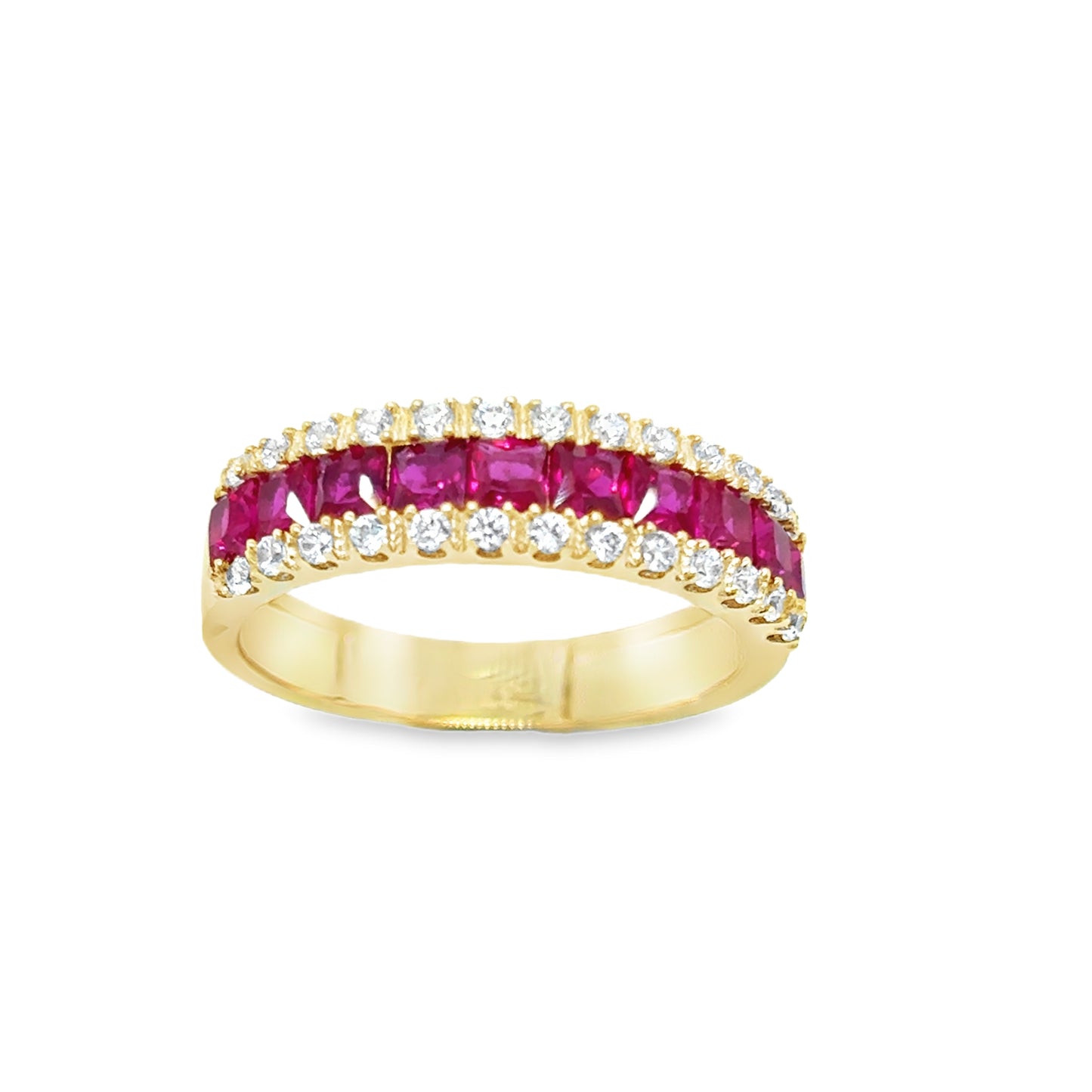 9ct Yellow Gold Three Row White and Red CZ Ring