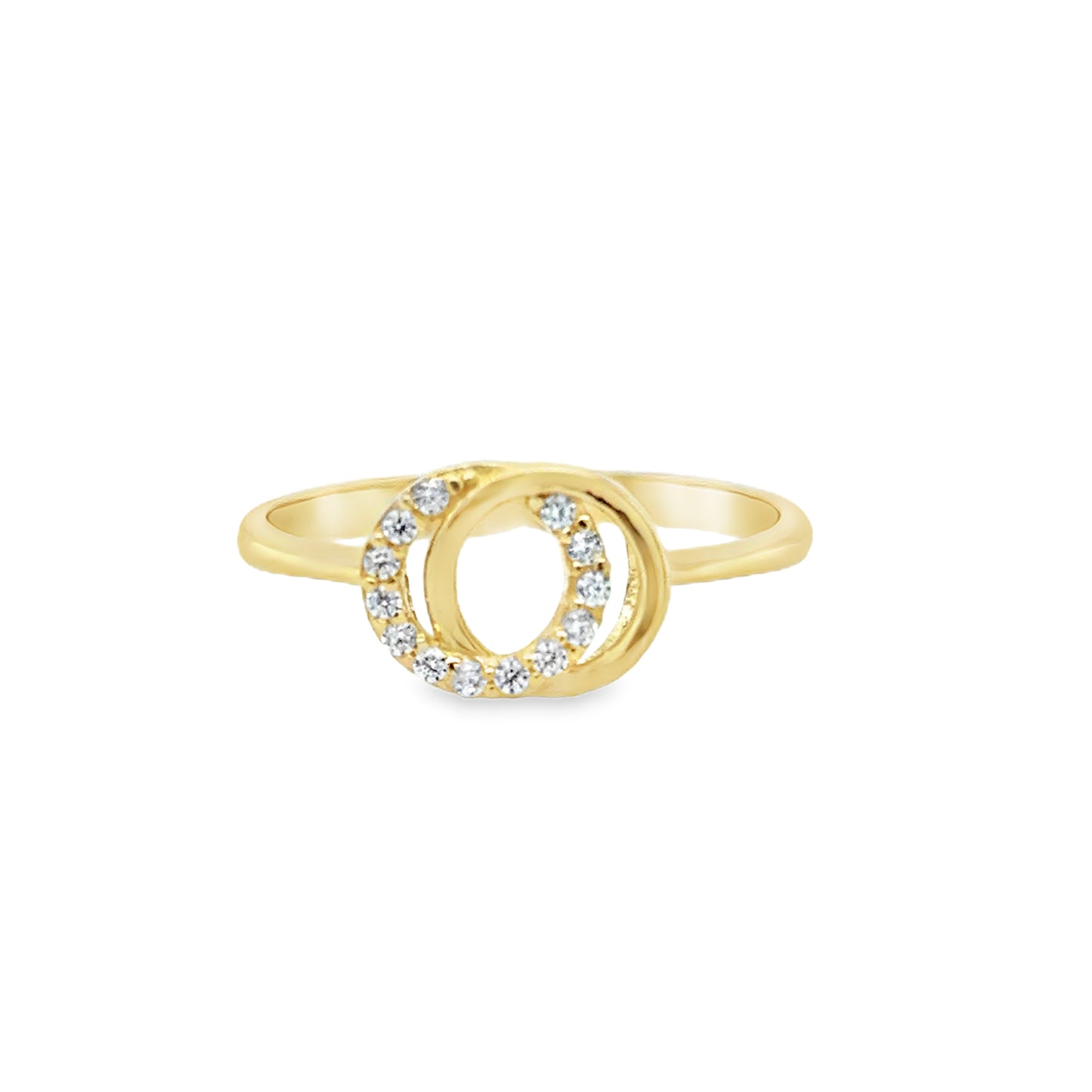 9ct Yellow Gold CZ Set Open Double Circle Ring