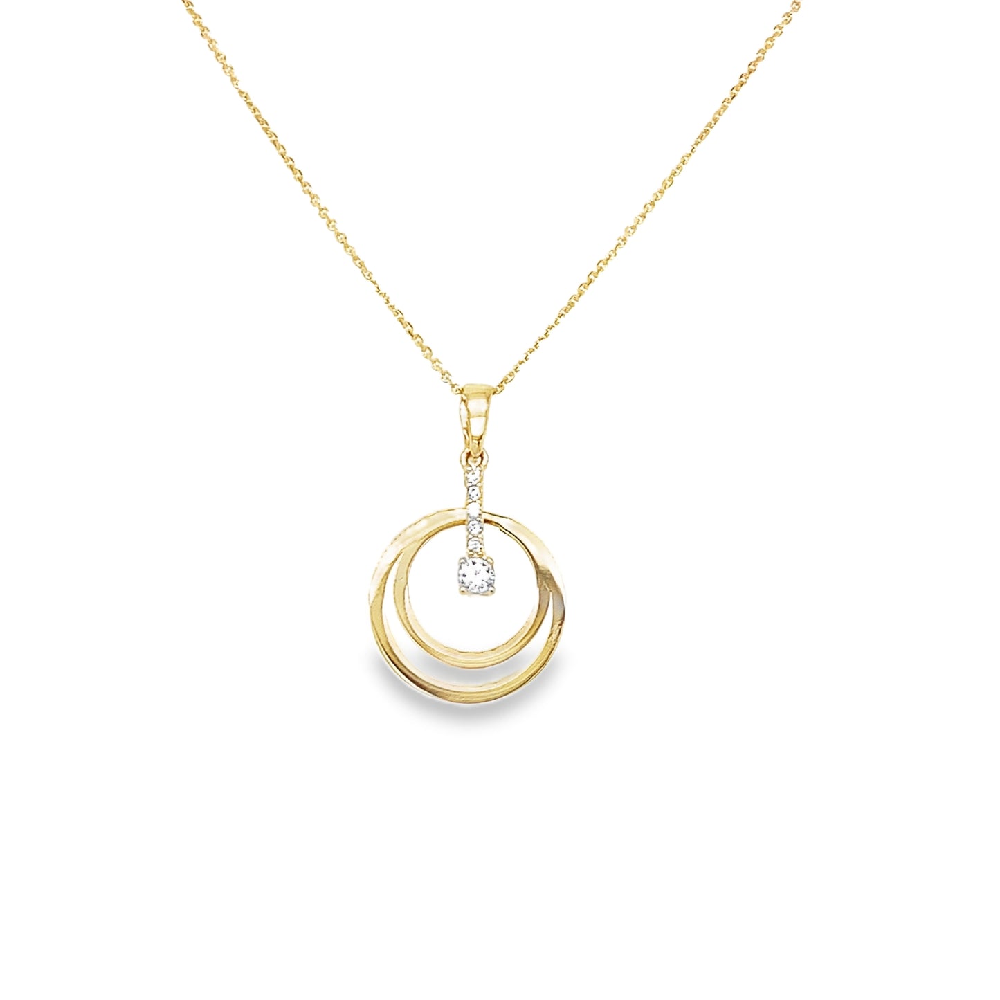 9ct Yellow Gold Open Double Circle Pendant with CZ Bar