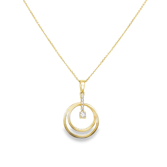 9ct Yellow Gold Open Double Circle Pendant with CZ Bar