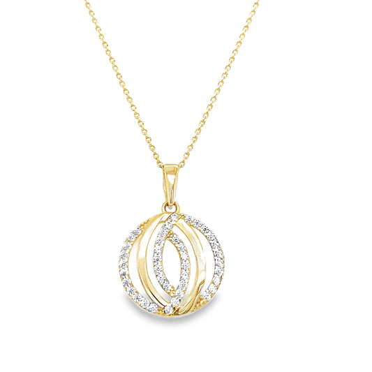 9ct Yellow Gold CZ Crossover Circle Pendant