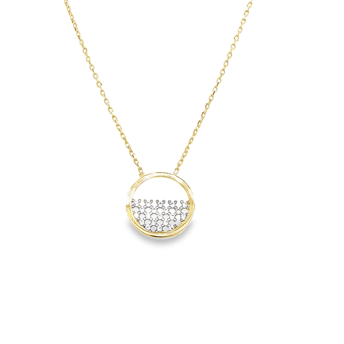 9ct Yellow Gold Half CZ Circle Pendant