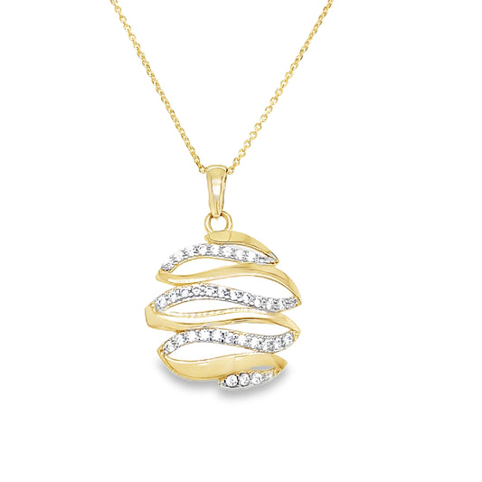 9ct Yellow Gold Fancy CZ Open Round Crossover Pendant