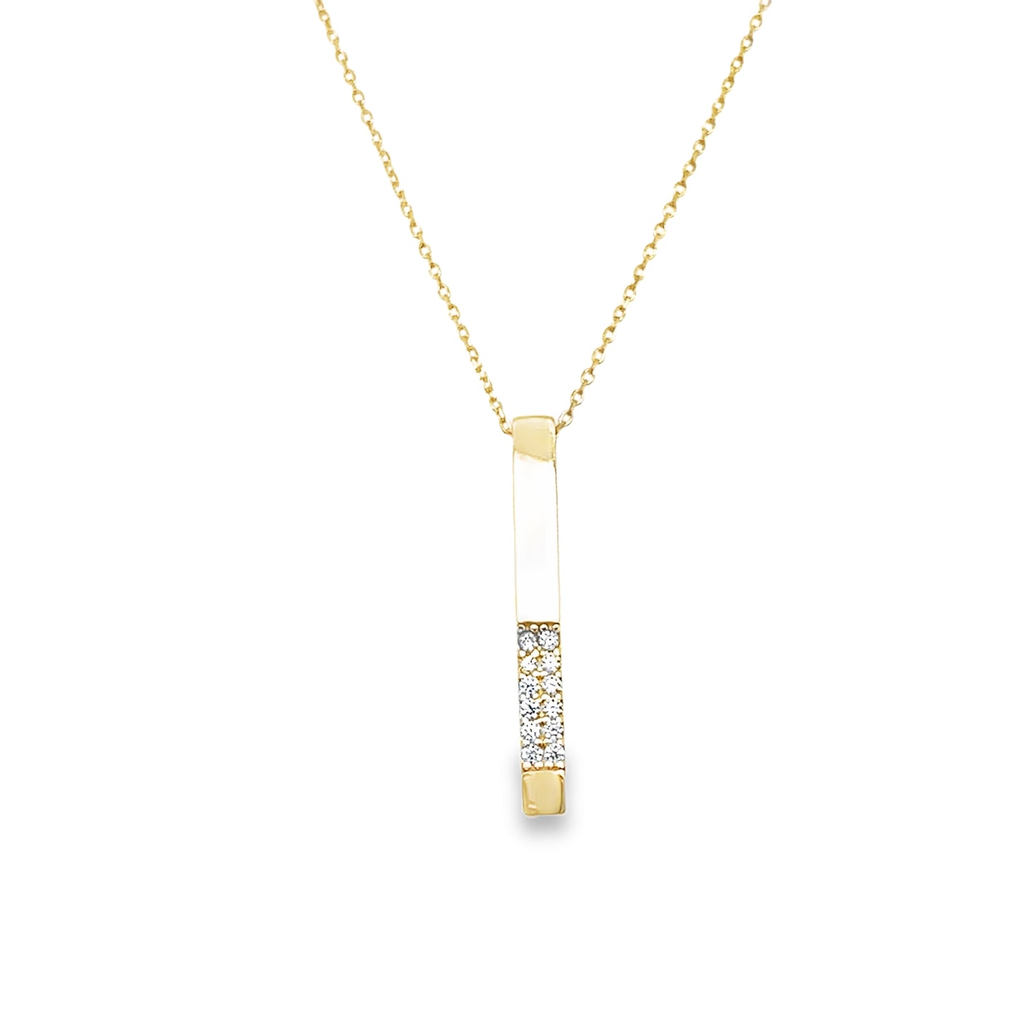 9ct Yellow Gold CZ and Polished Bar Drop Pendant