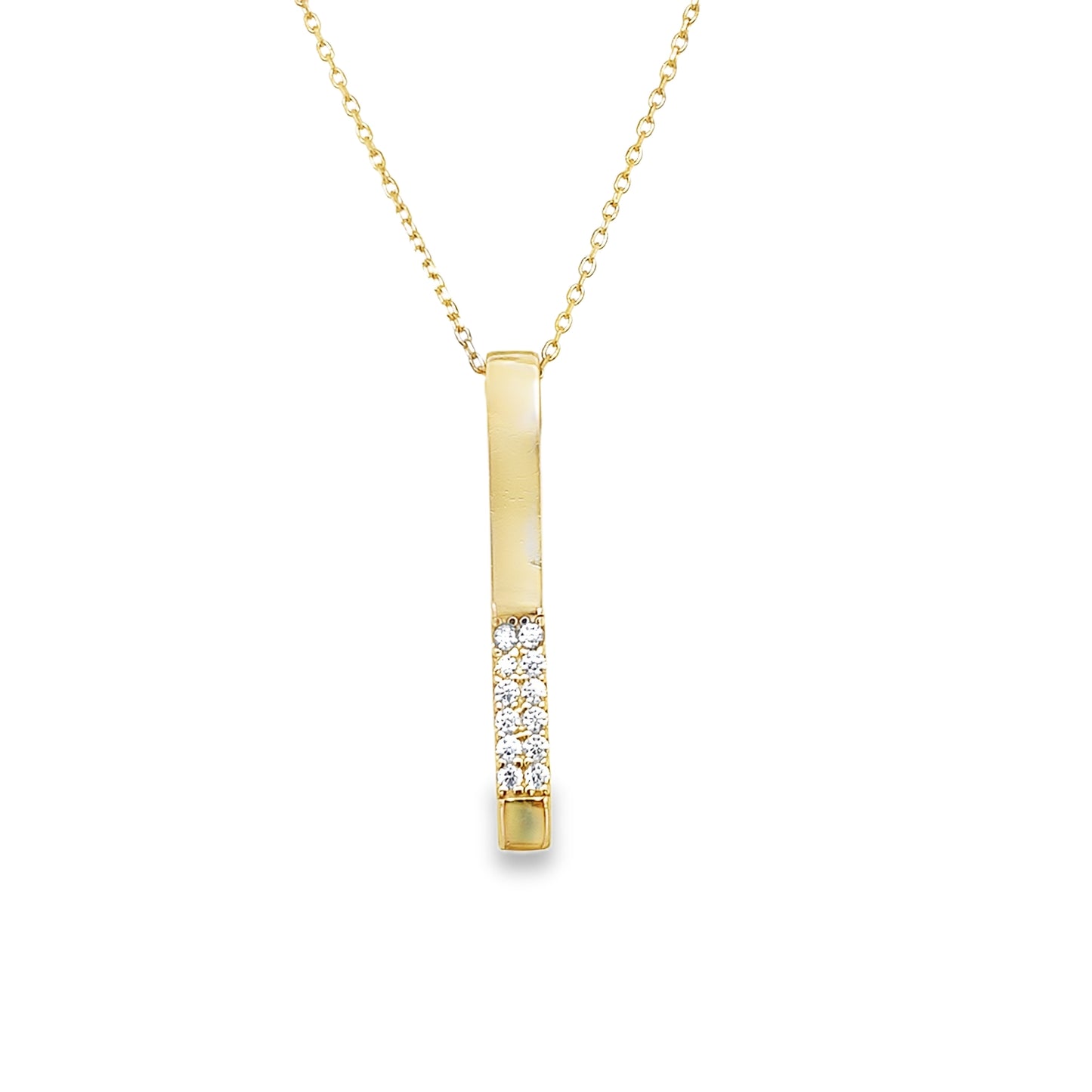 9ct Yellow Gold CZ and Polished Bar Drop Pendant