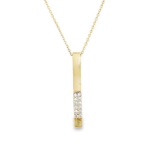 9ct Yellow Gold CZ and Polished Bar Drop Pendant